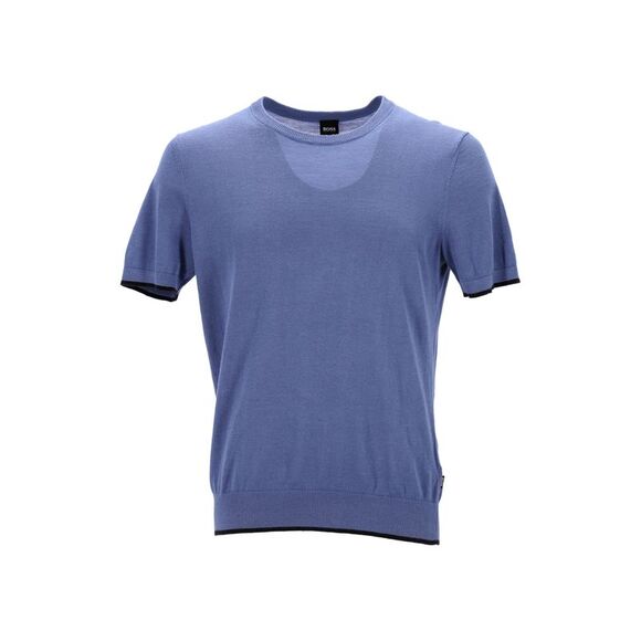 Boss Persimo Knitted T-Shirt in Blue Ramie